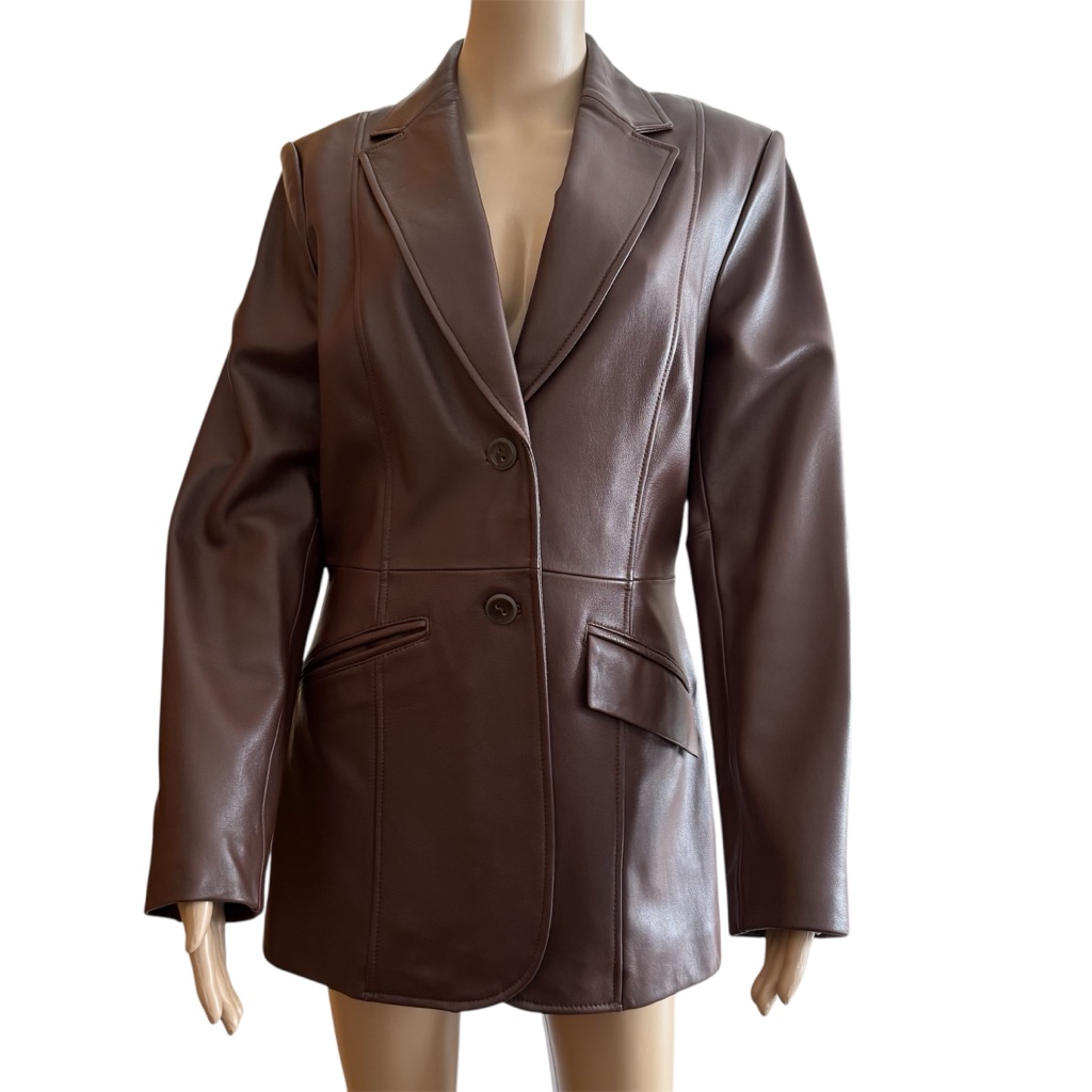 Classiques Entier Nordstrom Chocolate Brown Lambskin Leather Blazer 10 Nwot